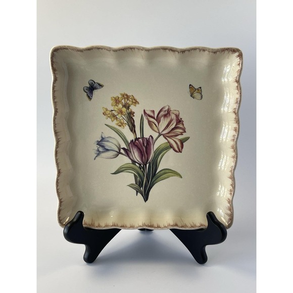 The Unbranded Brand Other - Flowers and Butterflies Square Tray Dish Tablescape 8.25" Farmhouse Cottagecore
